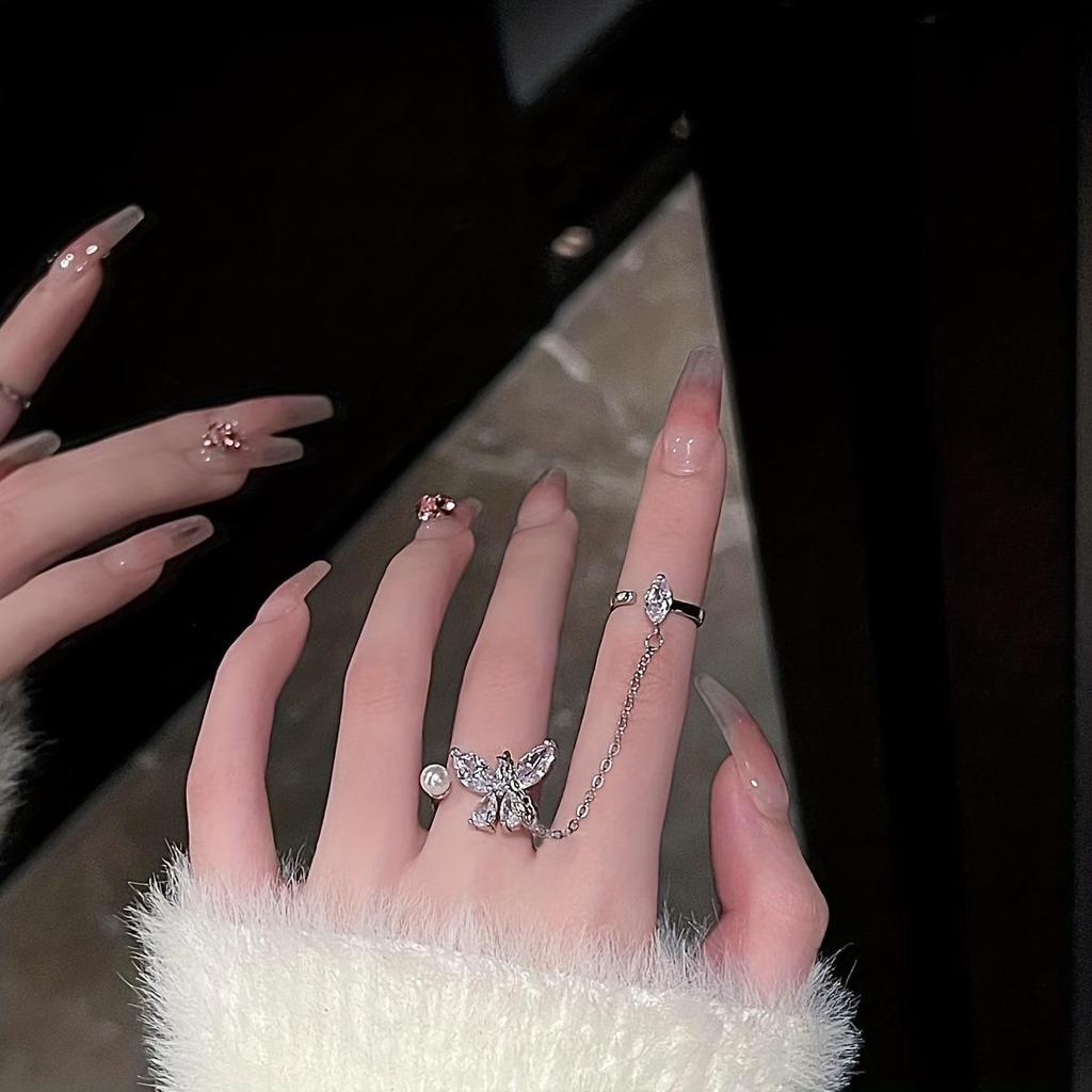 Korean Style Pearl Crystal Butterfly Open Ring – Fashionable Bestseller Accessories