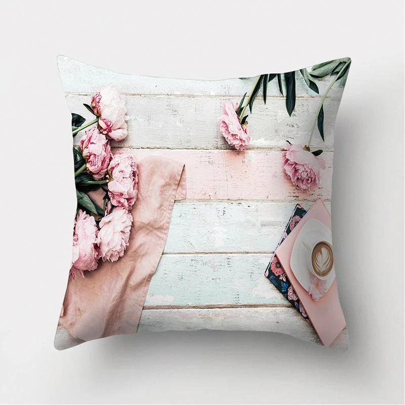 Pink Rose Pattern Pillowcase Office Living Room Home Pillowcase Car Ornaments