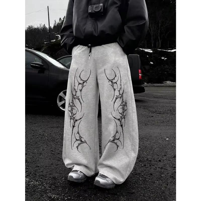 Men's Gothic Print Sweatpants Loose Fit Unisex Streetwear Fashionable Sportswear Trousers Men Clothing