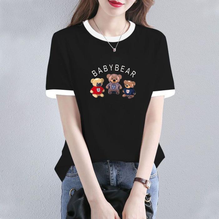 

Cotton short-sleeved t-shirt women s summer 2025 new black and white splicing contrasting color fashion half-sleeved t-shirt top 2XL чорний