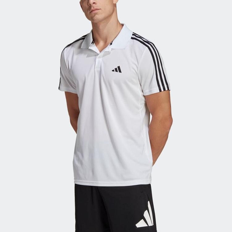 Adidas Striped Print Training Polo Shirt Men Tops White IB8109