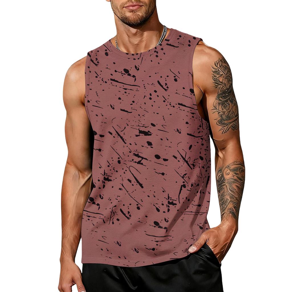 Men's Casual Trend Ink Wash Print T-shirt For Men - Men's Sporty Breathable Sleeveless Top
