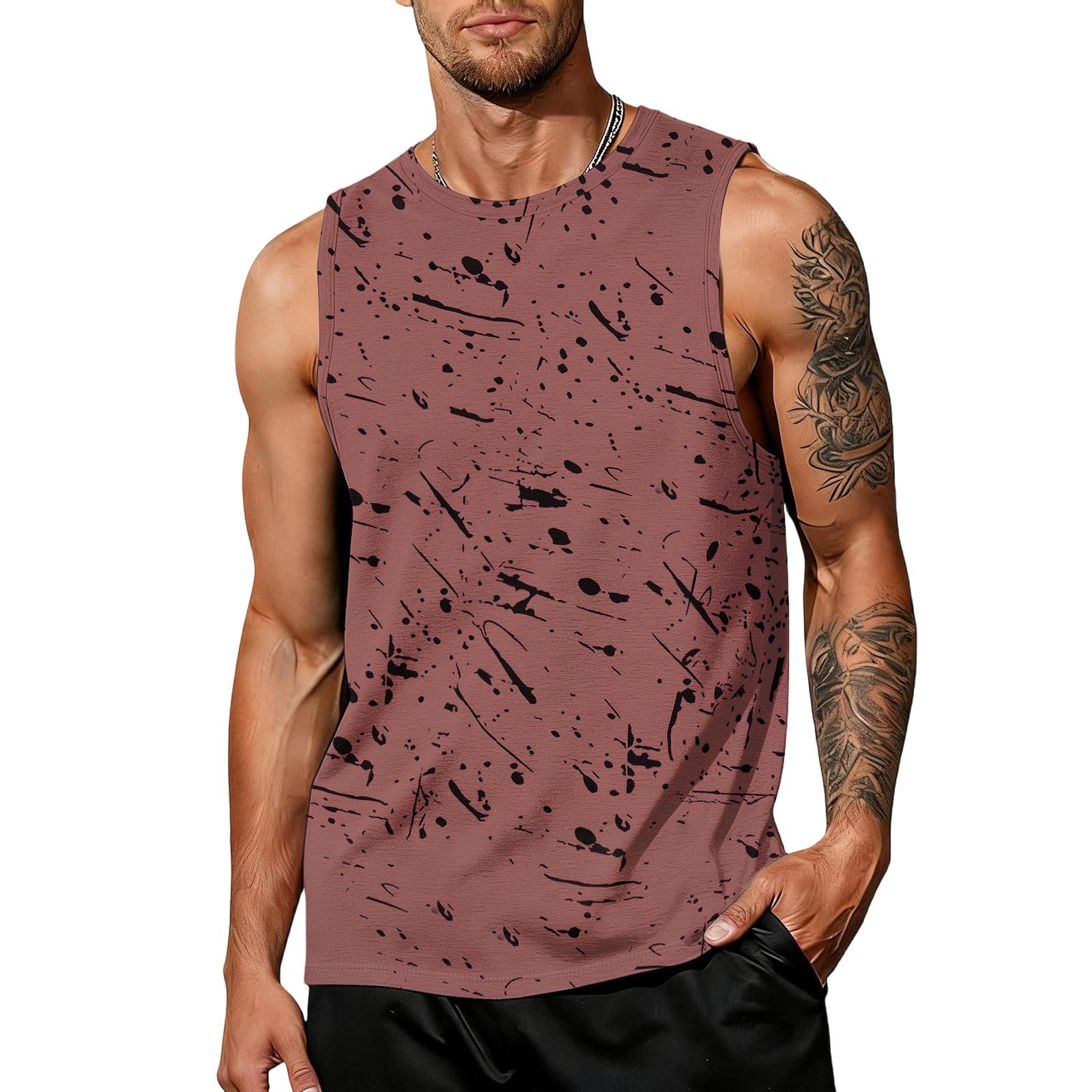 

Men s Casual Trend Ink Wash Print T-shirt For Men - Men s Sporty Breathable Sleeveless Top XL кавун червоний колір