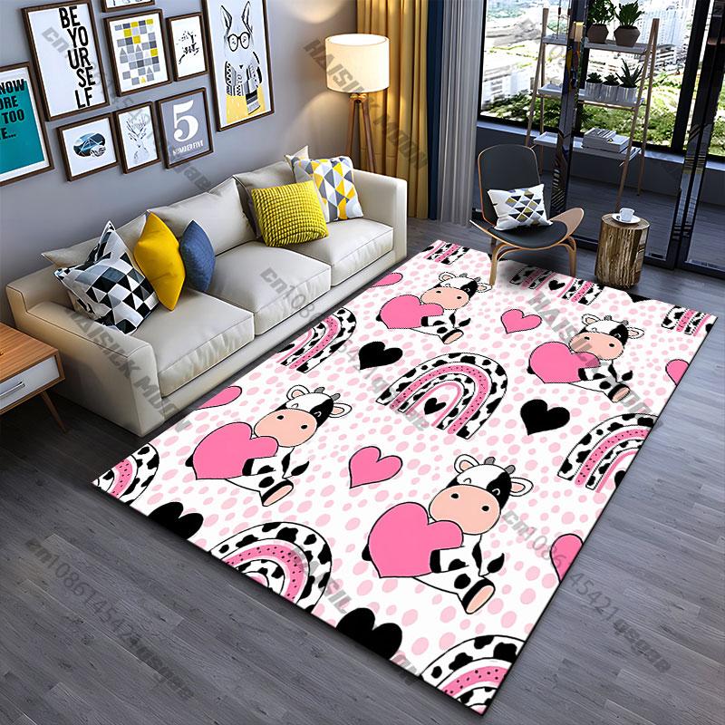 Cute Cows Hearts Rainbows Carpet Yoga Living Room Room Decor Children's Crawling Mat Doormat Area Rug Games Mat