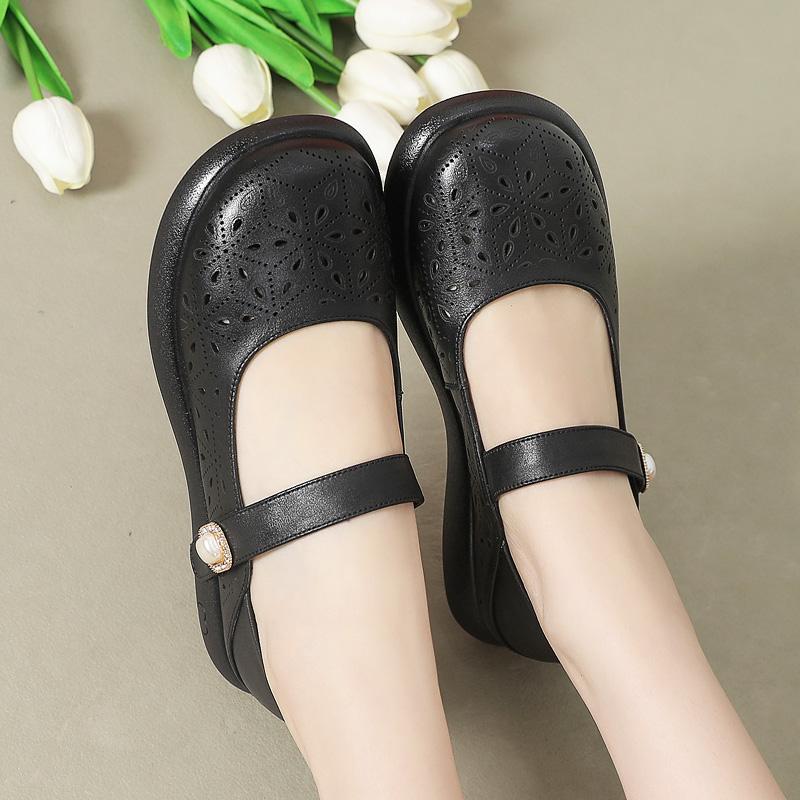 GKTINOO Genuine Leather Ladies Flats Summer Shoes Woman Platform Casual Loafers Hollow Round Toe Soft Comfort Sandals Female