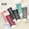 1 Pair Winter Socks Shoes Pattern Plush-lined Warmth Retention Christmas High-tube Socks Leg Warmer Fall Winter Floor Socks Holiday Gift
