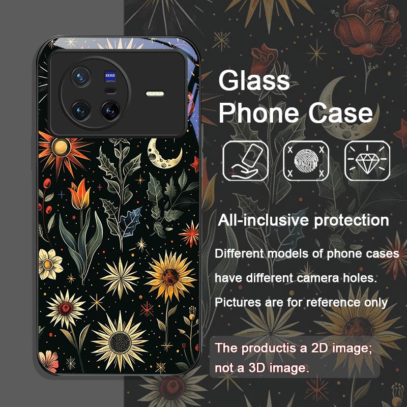 Aesthetic Sunflowers and Moon Pattern Tempered Glass Phone Case for Xiaomi Redmi Note 15 Pro+ 14 13 12 11T PRO 10 Lite 5G Cover