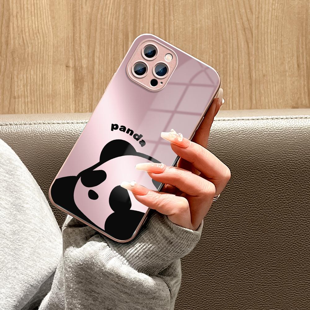 Krásné pouzdro na telefon Giant Panda, metalický lak, tvrzené sklo, nárazuvzdorný kryt pro iPhone Samsung Huawei Honor Xiaomi Redmi OPPO Realme OnePlus Vivo