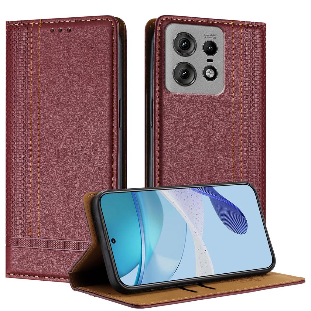 For Motorola Edge 50 Pro 5G Case L-Shaped Grid Pattern Leather Stand Phone Cover with Card Slots