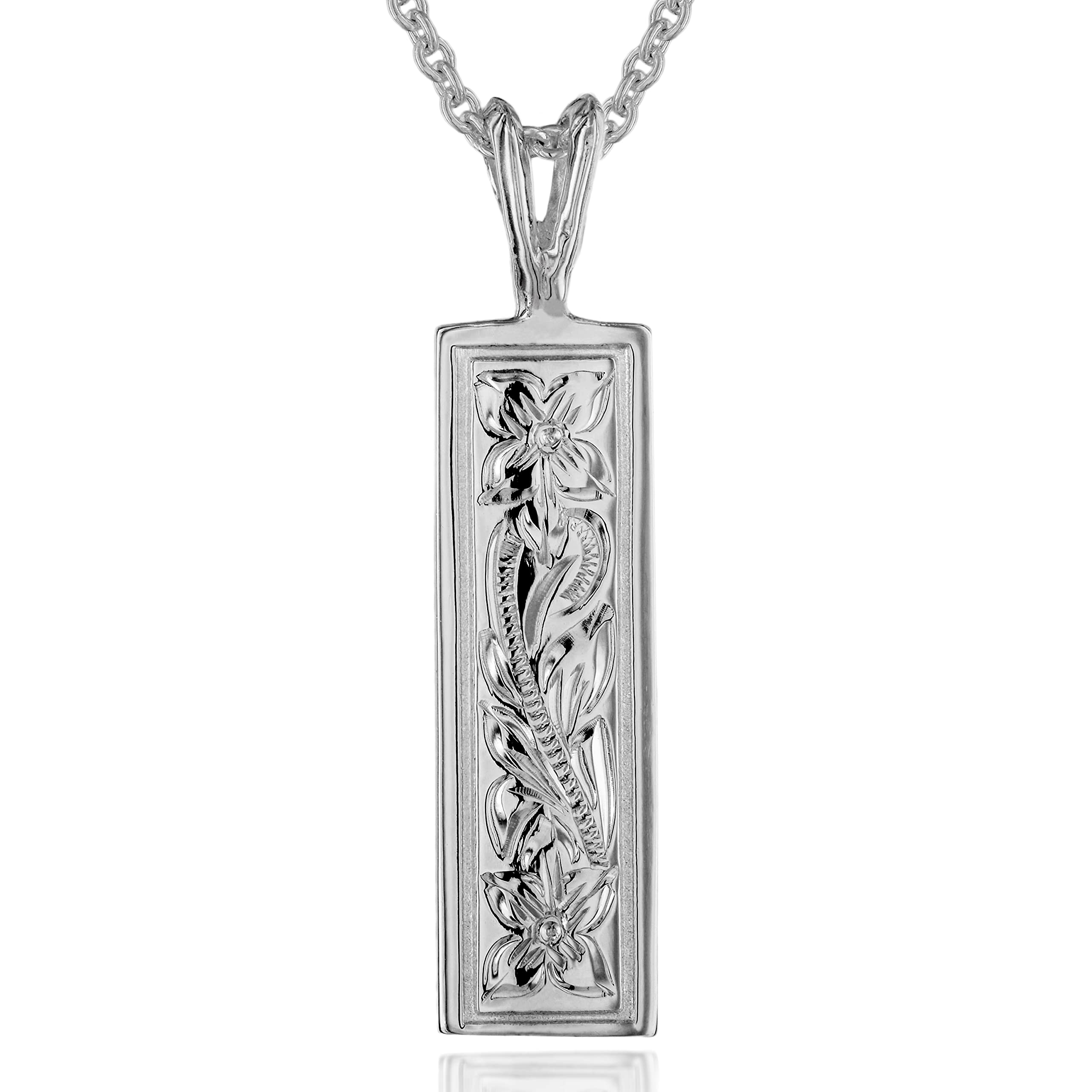 

Hawaiian Jewelry Plate Plumeria Scroll Carved Pendant Necklace Silver 925 [Leilani] & (Wave) (with chain)