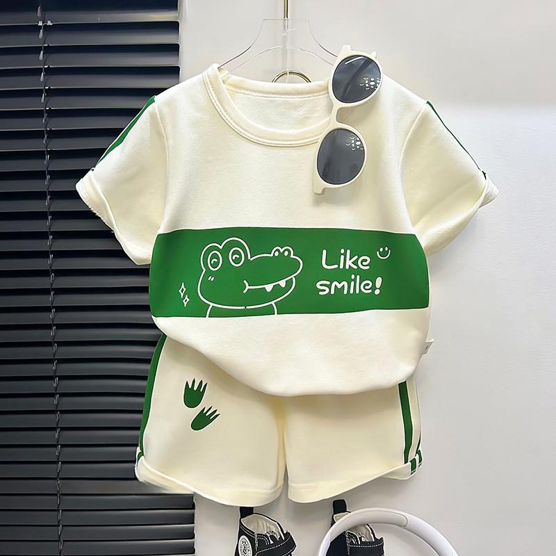 Baby Boy Girl Summer Cotton Animal Cartoon Short Sleeve T Shirt And Shorts Set For Toddler Kids