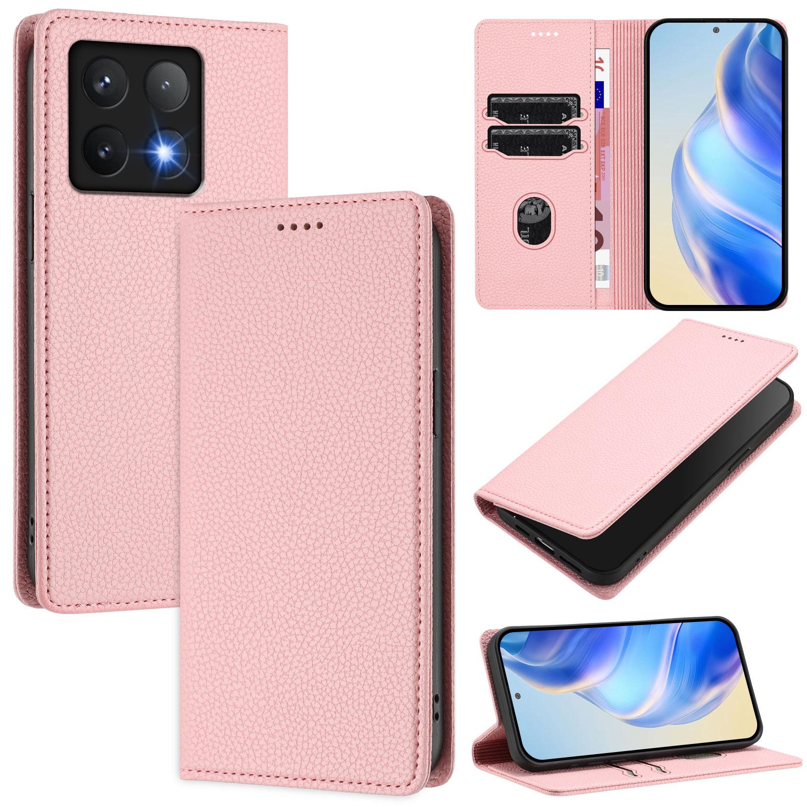 

For Xiaomi 14T Pro Wallet Case RFID Blocking Litchi Texture Leather Mobile Cover Pink