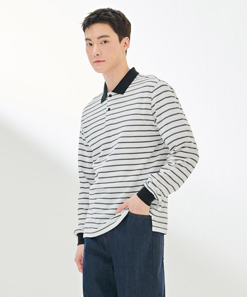 CHASECULT Men'S Pique Striped Collared Long Sleeve T-Shirt-Dark5121B01