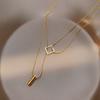 Stainless Steel Gold Color Overlay Double-Layer Necklace Women's Fashion  Party Girls' Fadeless Accessories Gift