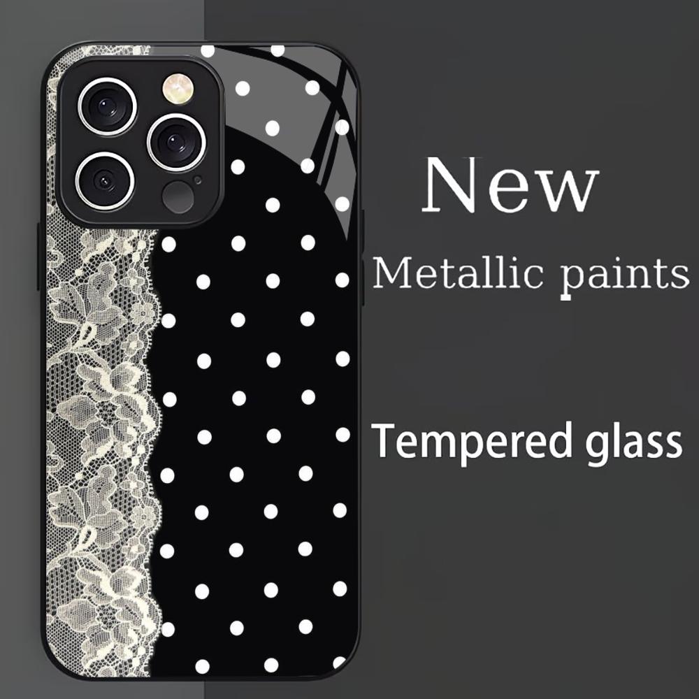 White Lace & Polka Dot phone case mobile phones for iphone 17 pro max cover Glass for iPhone 17 16 15 14 13 12 11pm Pro Plus
