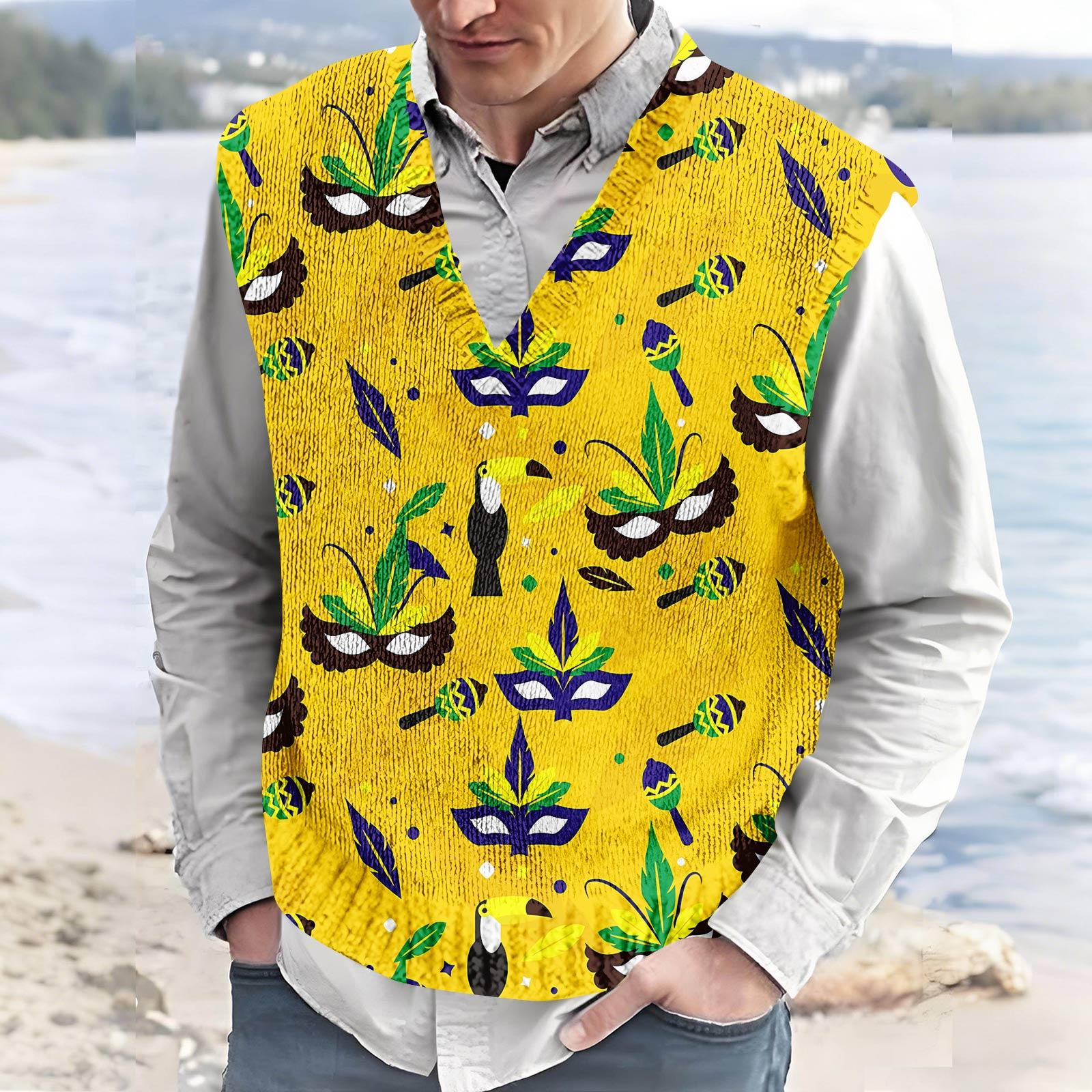 

Men s V-neck Sleeveless Top Casual Sports Carnival Print Vest XL жовтий