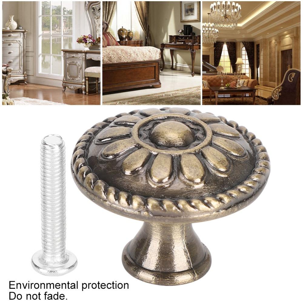 10 Set Solid Round Furniture Handle Antique Brass Door Pulls Cabinet Handle Home Decor