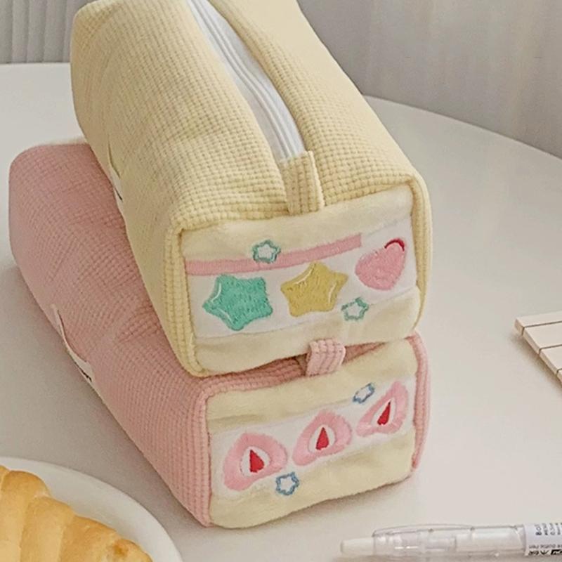 Strawberry Pencil Case Large Compartment Corduroy Pencil Pouches Portable Cosmetic Bag For Student School Supplies