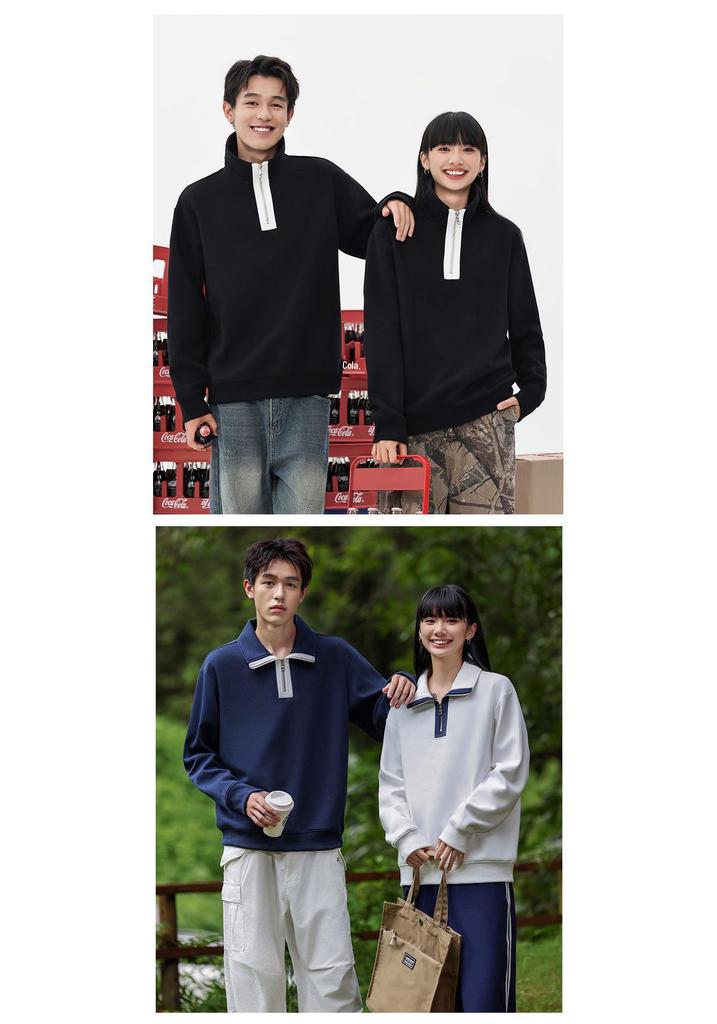 Women's Casual Color Block Stand Collar Half-Zip Hoodie, Early Autumn, Heavyweight 380g Composite Cotton, Loose Fit, Versatile Style