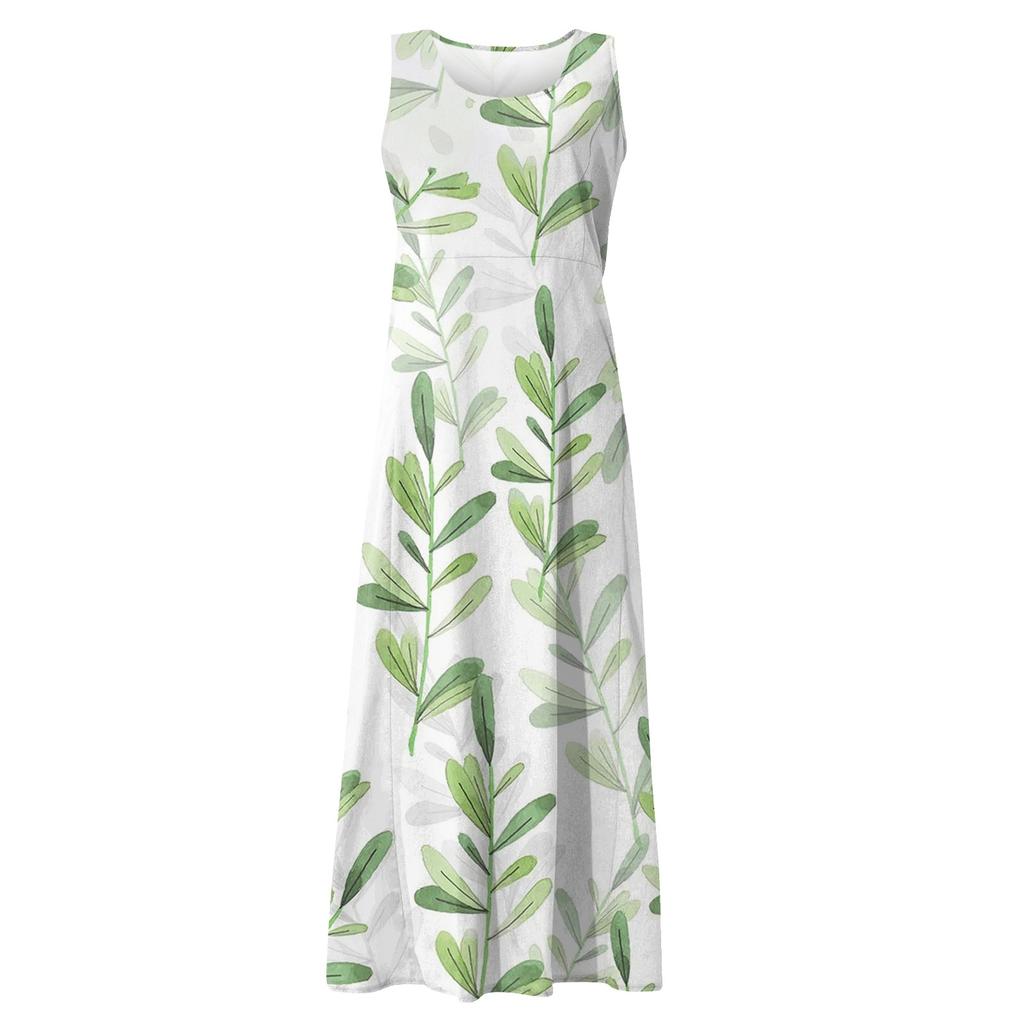 Women's Casual Comfortable Floral Print Sleeveless Cotton Pocket Dress