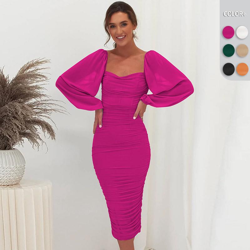 

Женское модное повседневное элегантное свадебное вечернее платье с длинными рукавами и складками миди длинное платье