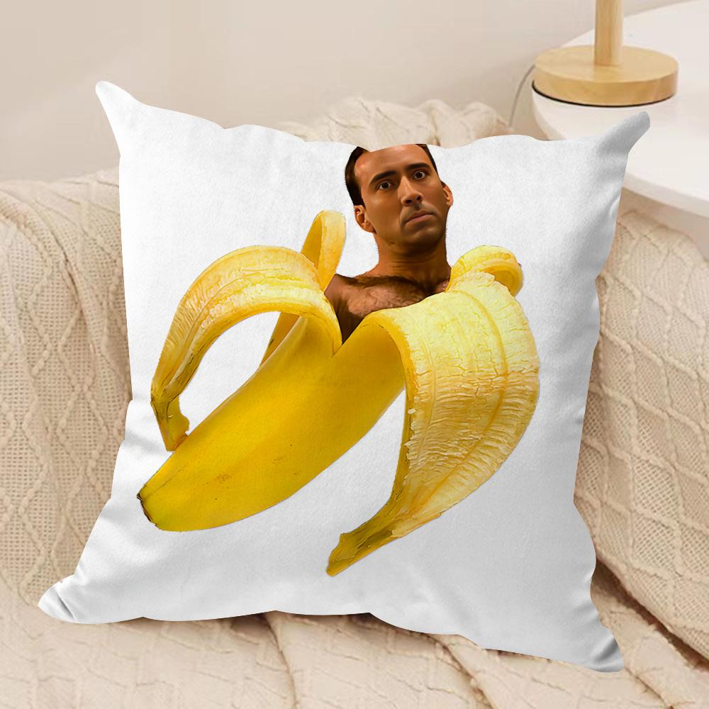 NNicolas Cage In A Banana Cushion Cover Silky Short Plush Invisible Zipper Dustproof Sofa Pillow Case for Home Decor