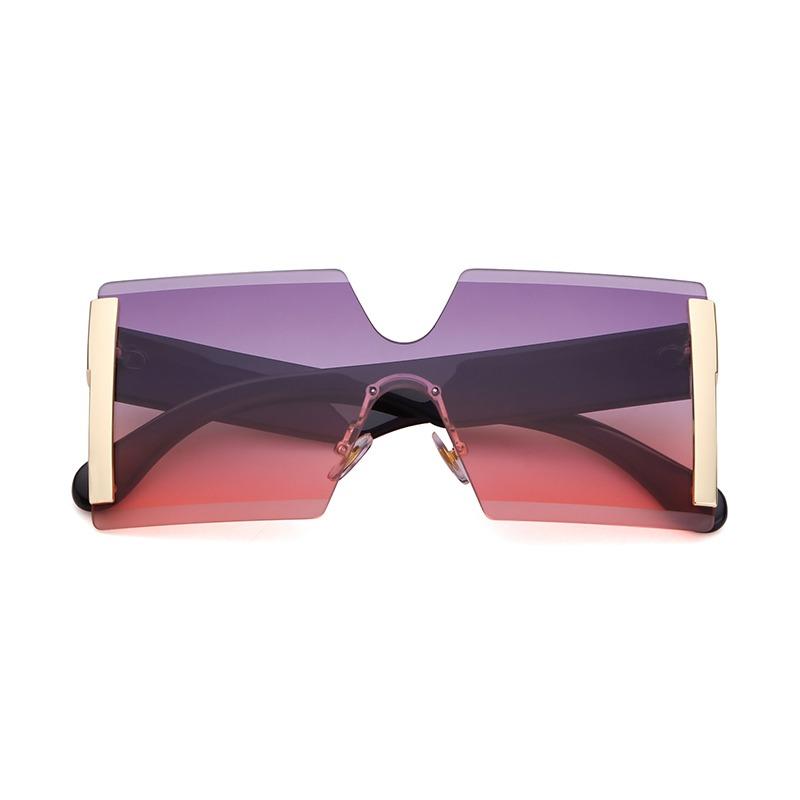 Fashion Gradient Square Rimless Sunglasses for Women Men Designer Trendy Blue Lens Oversize Sun Glasses UV S61G