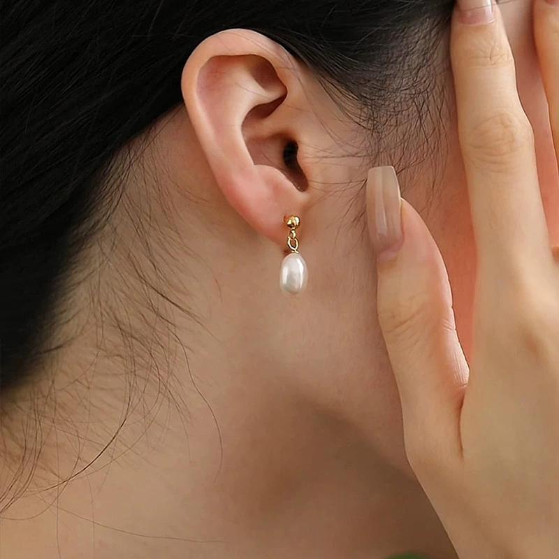 PONYKISS  Sterling Silver Freshwater Pearl Bead Stud Earrings for Women Irregular Trendy Geometric Fine  Accessories