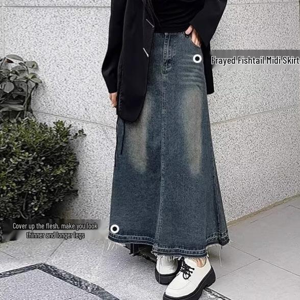 

Women s High Waist Retro Blue Denim A-Line Skirt: Plus Size, Mid-Length, Slimming, Tummy & Hip Hiding M: Height 155-165CM (Weight 95-108 lbs)