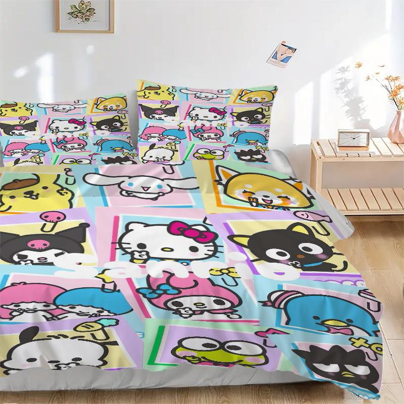 

3pcs Sanrio Character Collection Printed Quilt Set Soft and Comfortable Quilt Cover for Bedroom, Guest Room Bedding Set W090 135x200cm