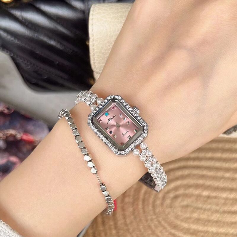 Square Pearl Bracelet Watch Xiaoxiangfeng High-End Colorful Stone