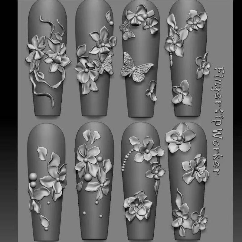 3D Silicone Nail Mold Flower Bow Butterfly Nails Templates Transparent Mold Diy Nail Art Decor Stamping Plates Manicure Tools