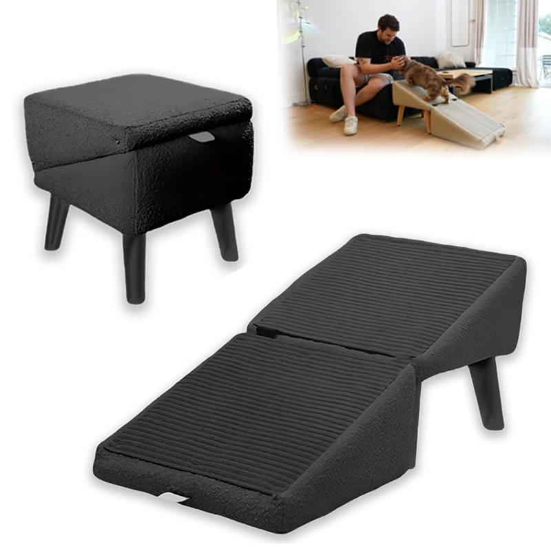 

2-in-1 Cotton Convertible Wooden Home Step Stool Dog Ramp Stairs Dog Ramp Ottoman Folding Non Slip Split Ottoman Doggie Ramp чорний