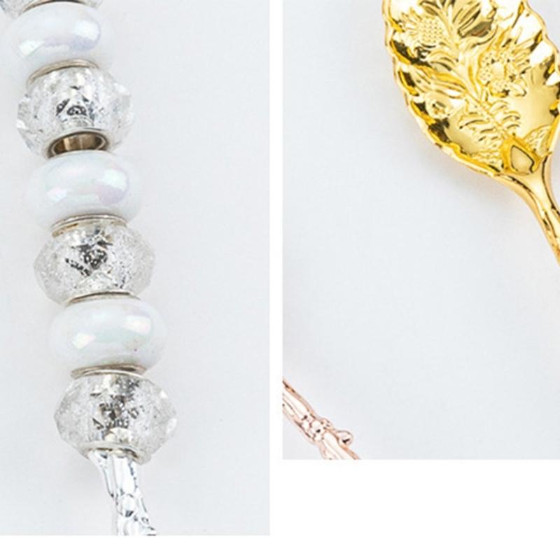 Creative DIY Coffee Stirring Spoons with Beaded Design Durable Alloy Construction Set of 6 Handmade Kitchen Tool