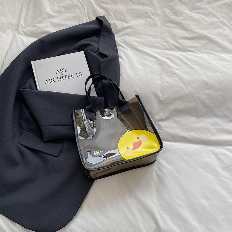 Cute PVC Transparent Tote Bag for Women Thickened Handbag Make up Pouch