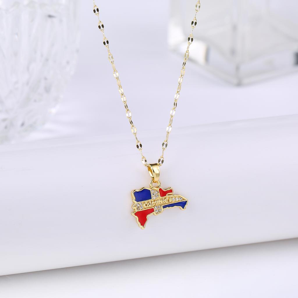 New Classic Venezuela Dominica Mexico Map Flag Pendant Necklace For Men Women Party Festival Ethnic Gold Color Jewelry Gift