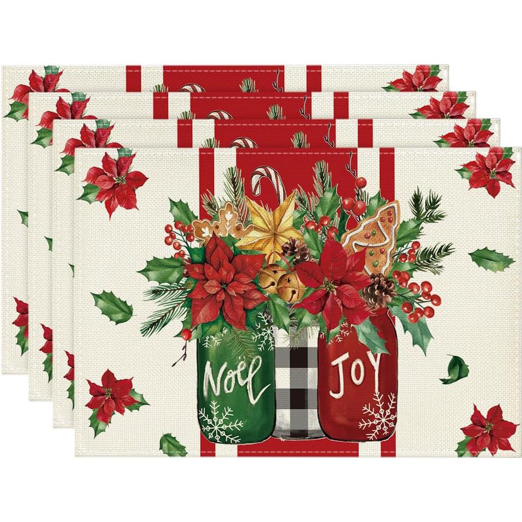 Christmas 4pcs Seasonal Winter Christmas Table Mats for Party Kitchen Dining Decoration