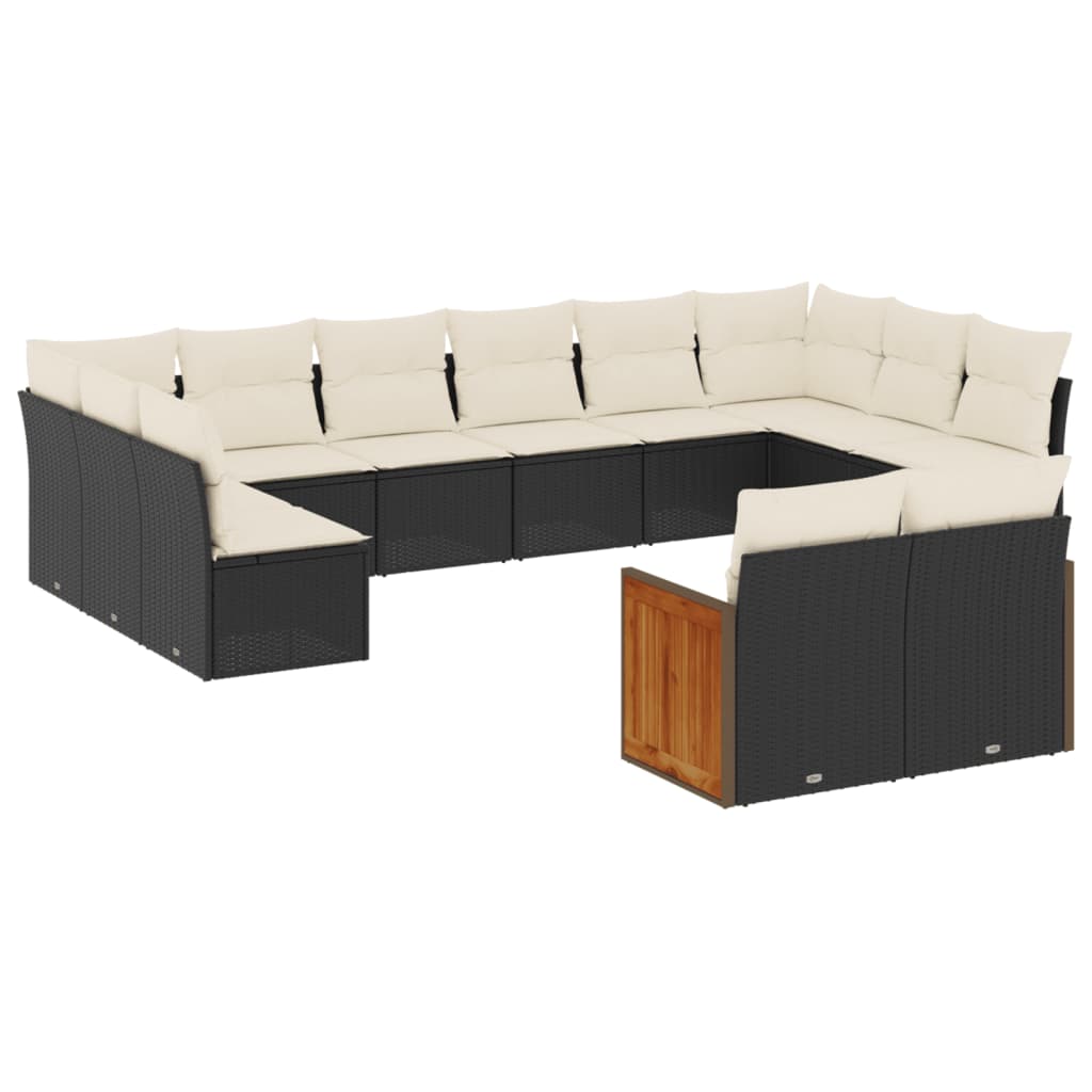 Vidaxl 12-Cz. Conjunto de Muebles de Jardín, Con Cojines, Negro, Polirratán