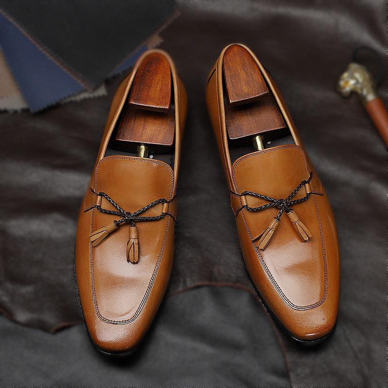 Tassel loafers leather shoes men's cowhide large size 48 men's shoes comfortable and versatile business and leisure