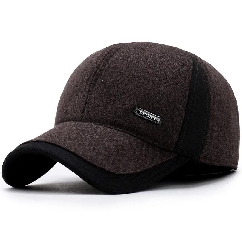 

Шерстяные бейсболки для мужчин Толстая теплая зимняя шапка Gorras Hombre Шапка с ушами Мужская ветрозащитная папина шапка Casquette Homme кофейный