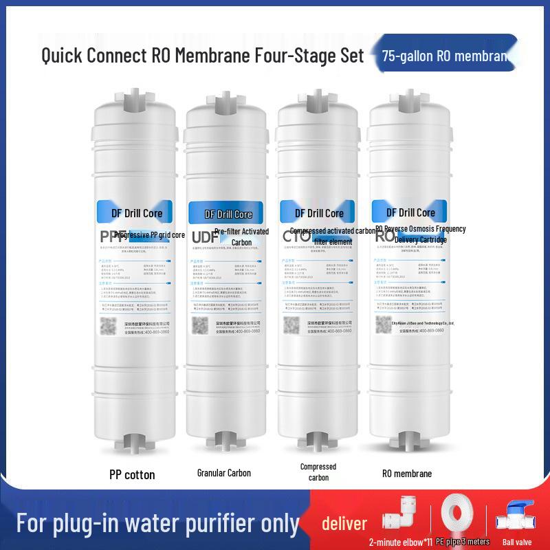 10-tommers femtrinns vannrenserfiltersett: Hurtigkobling PP Bomull, Granulert Karbon, Skalahemmer, Komprimert Karbon og RO-membran