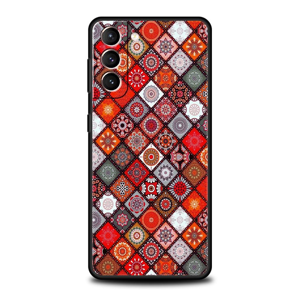 Soft TPU Phone Case For Samsung Galaxy S25 S24 S23 S22 S21 Ultra S20 FE 5G S10 S10E Plus Mandala flower totem Black Cover