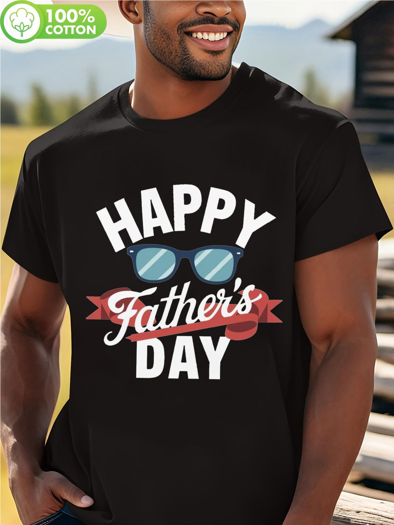 

Plus Size Summer T-shirt - Happy Father s Day Graphic Print with Fashion Glasses & Bow Tie Design XL