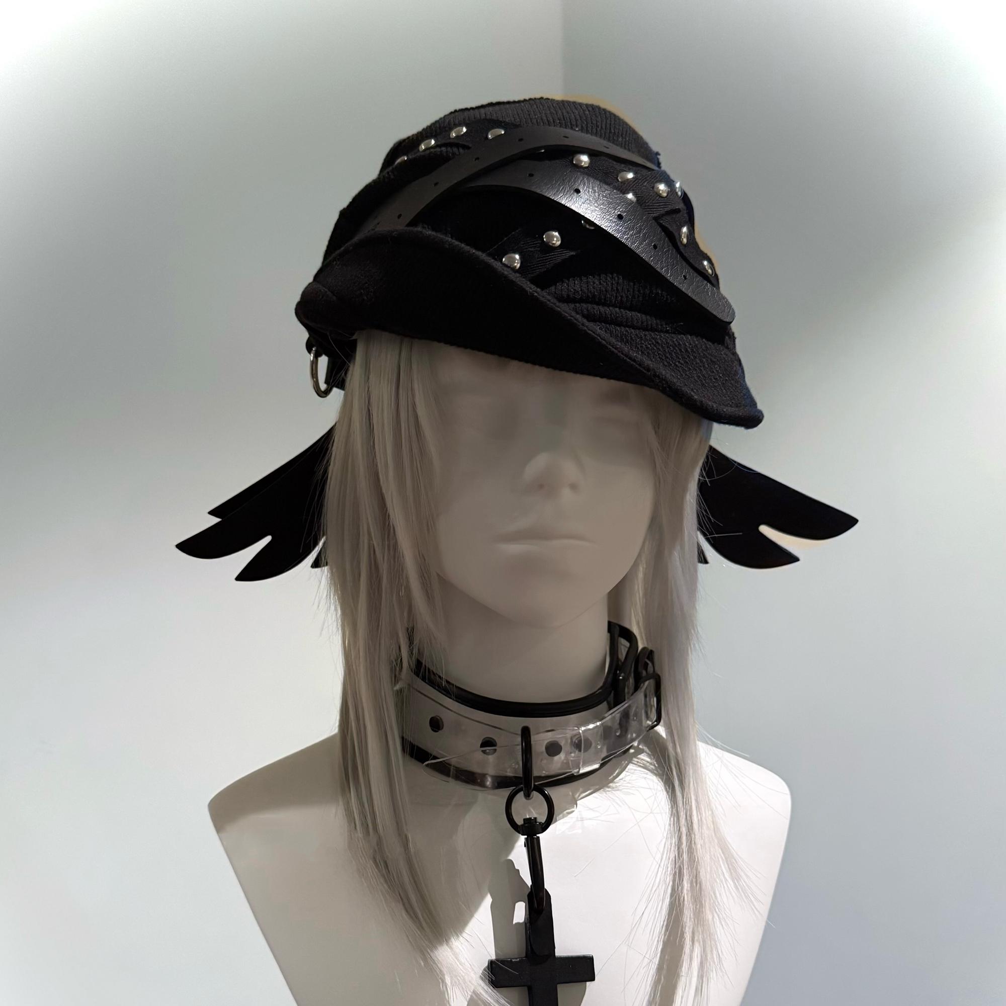 

Techwear Style Pu Leather Wings Patchwork Rivet Punk Beret Man Woman Gothic Vintage Pleated Hat Boina Hombre One Size чёрный