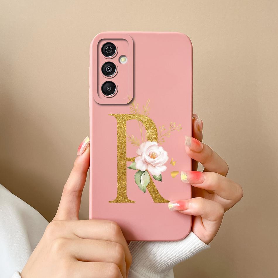 Simple Case For Samsung A15 4G 5G Rose Letter Mask Soft Liquid Silicone Camera Protector For Samsung Galaxy A15 A 15 Back Cover