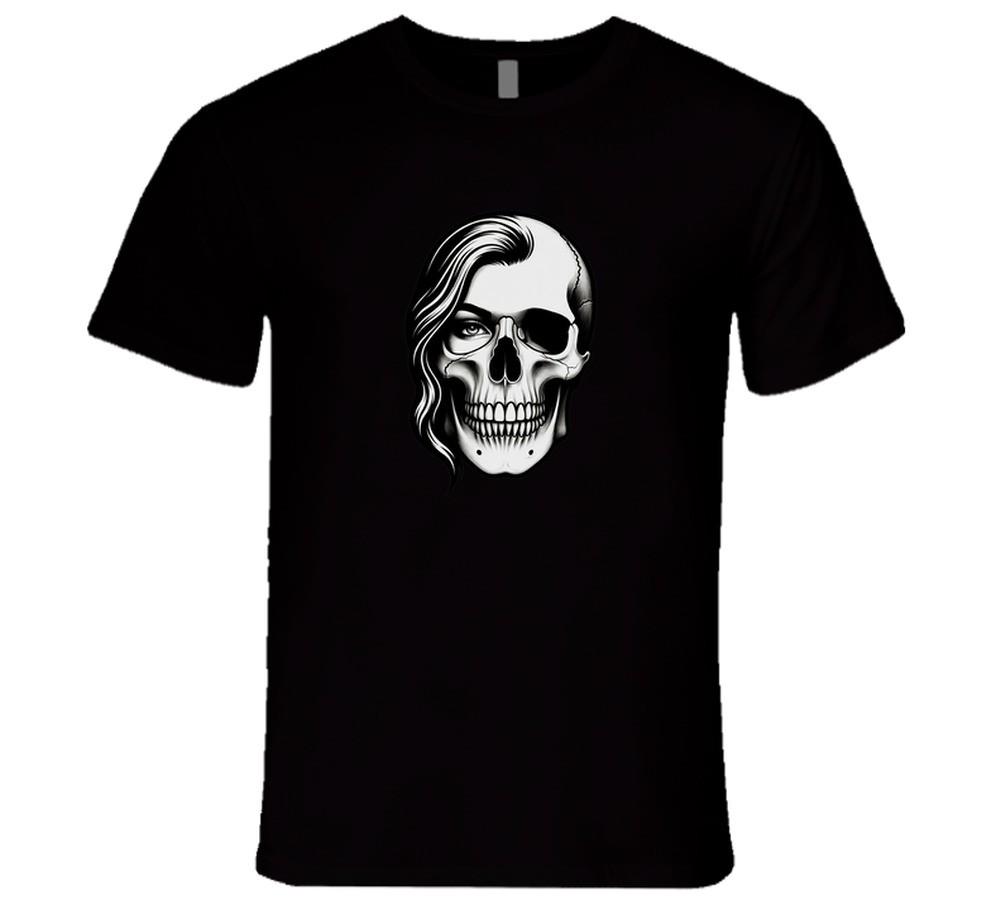 Skull Girl Tee Gothic Pinup Biker Tattoo Art Goth Rockabilly Woman Skull T Shirt S