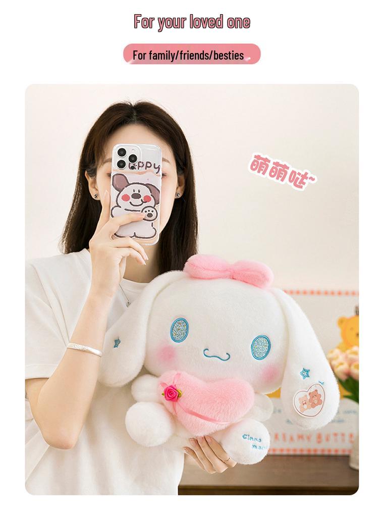 Cinnamoroll Plush Toy: Cute Heart-Hugging Dog with Bow