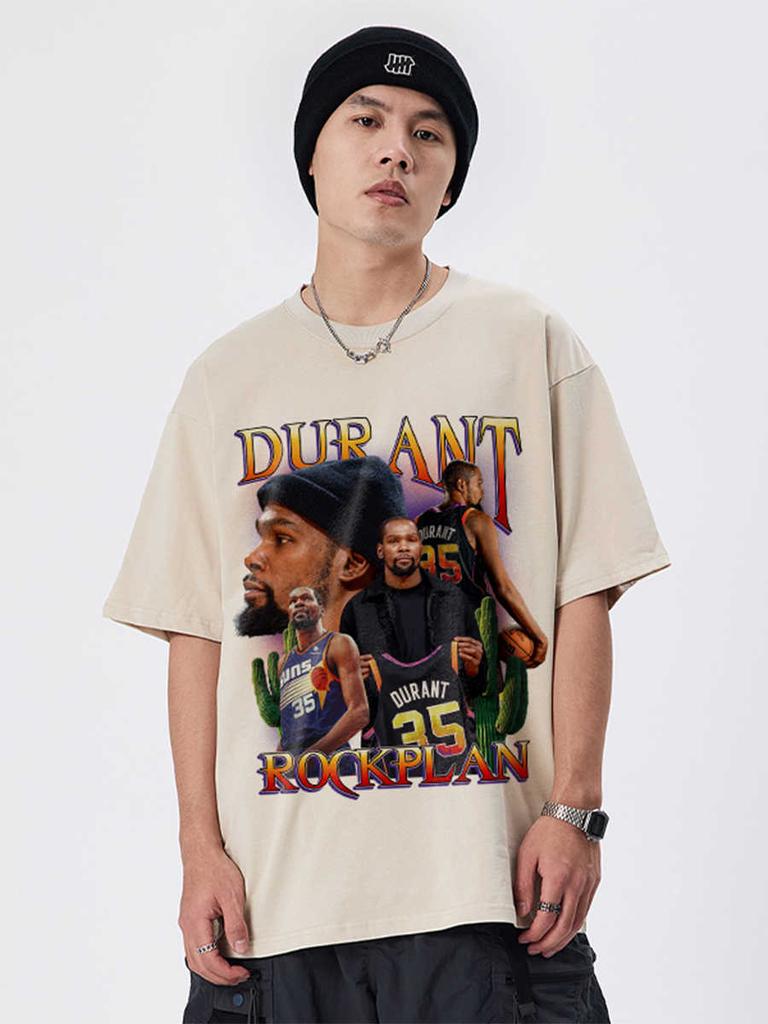 2024 Rock Project SUNS Star Durant American Print Fashion Brand Vintage Short-sleeved Street T-shirts for Men and Women