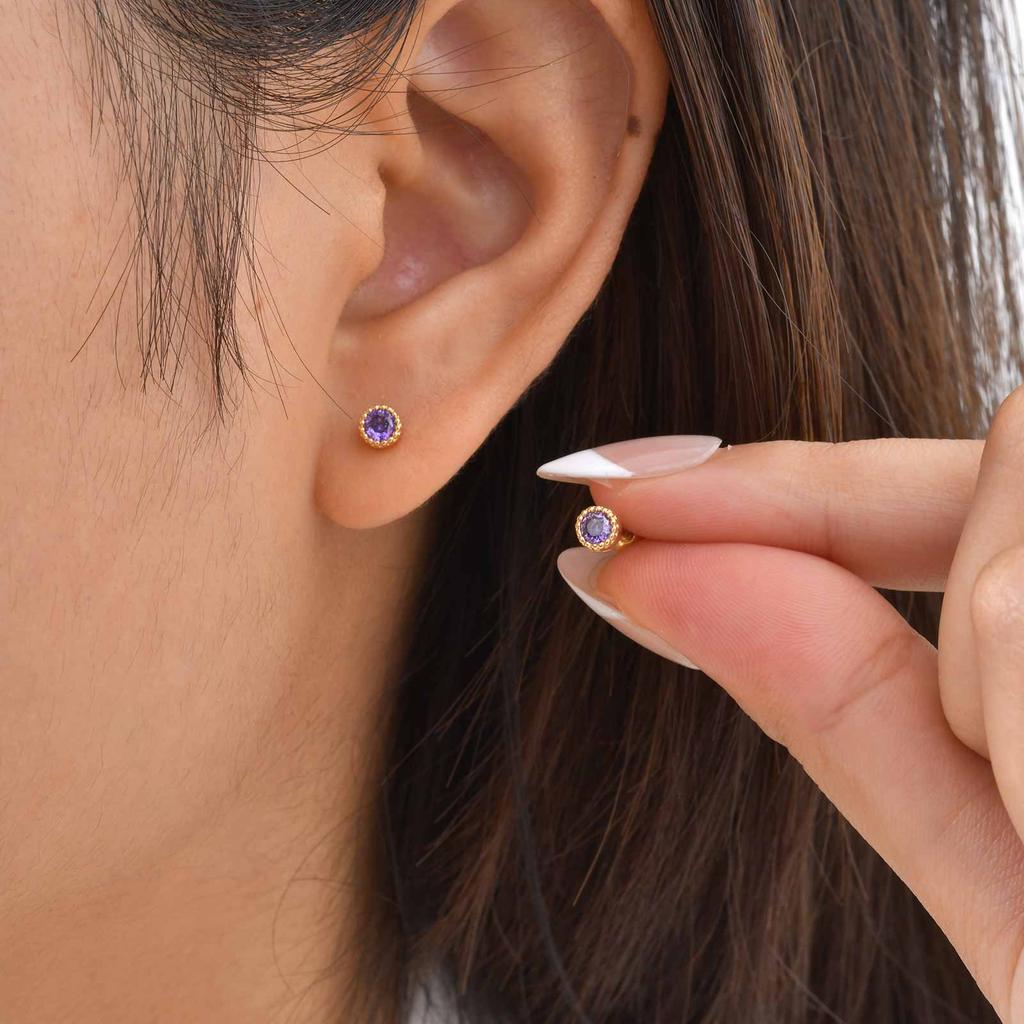 Stainless Steel Multicolor Cubic Zirconia Stud Earrings for Women Girls, Tiny Piercing Cartilage Helix Earrings Fashion Jewelry
