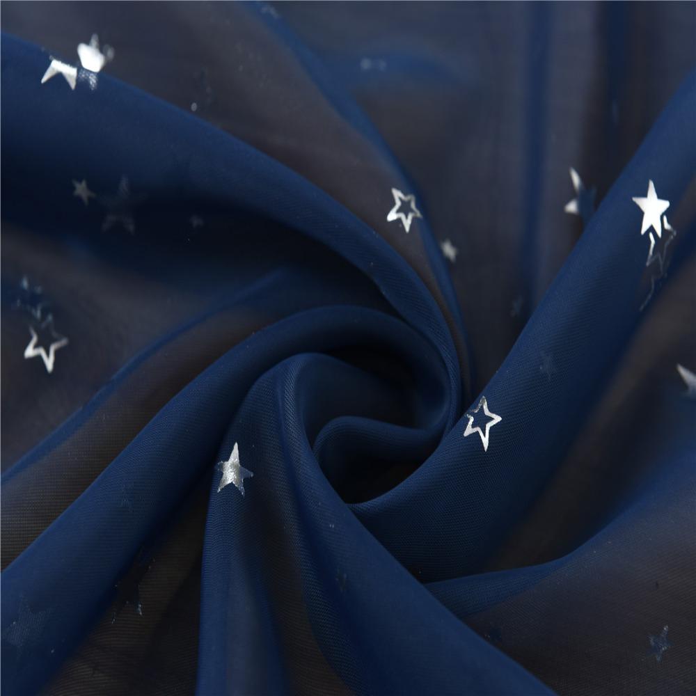 Translucent Tulle Curtains Elegant Window Curtains Silver Stars Sheer Curtains  Home Decoration